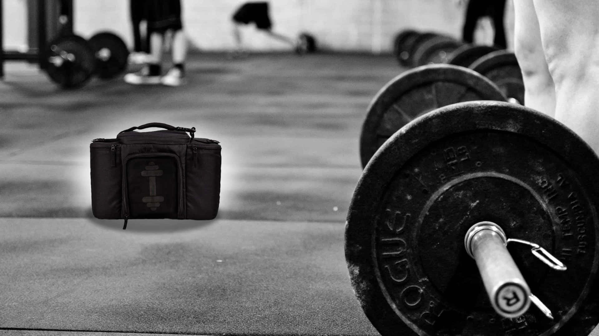 A Black And White Photo Of A Bag With Weights