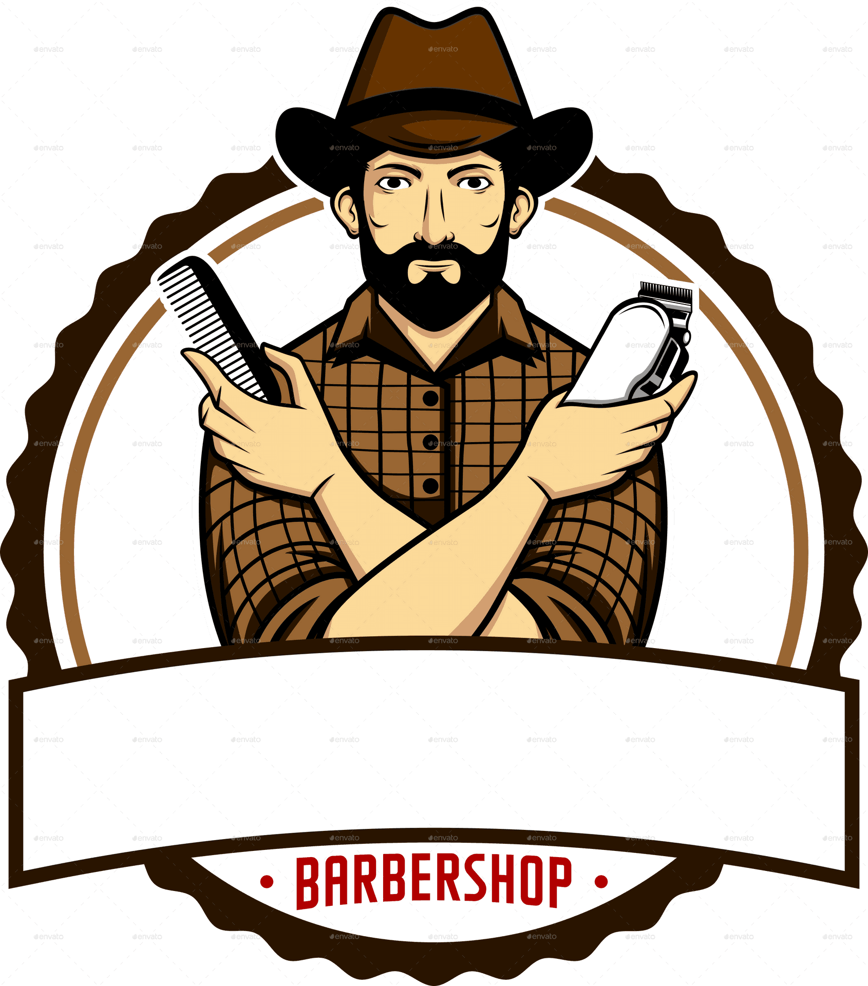 Barbershop Logo Cowboywith Tools PNG