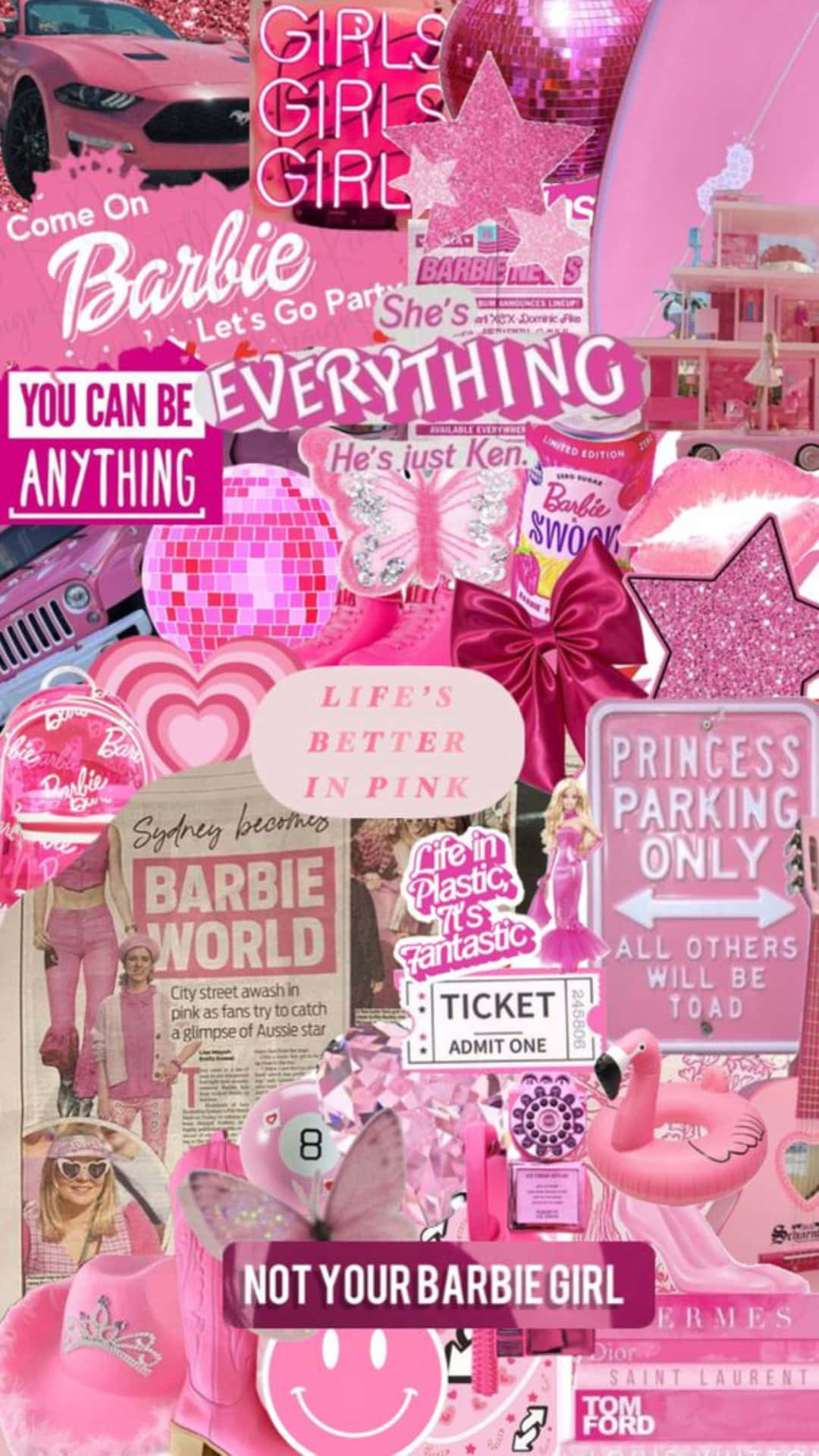 Barbie Aesthetic Collage Pink Motifs Wallpaper