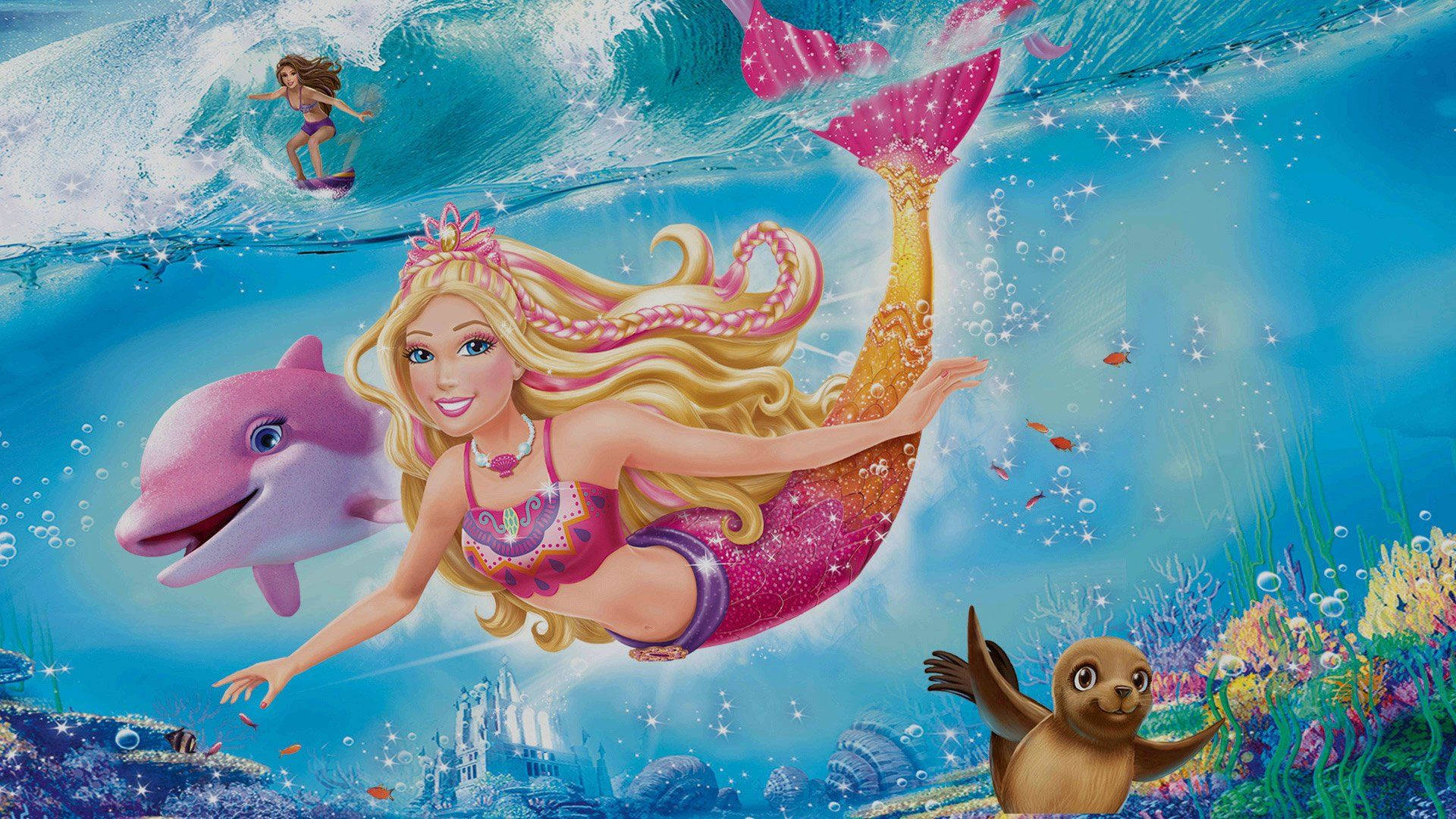 Barbiemeerjungfrau Mit Surferin. Wallpaper