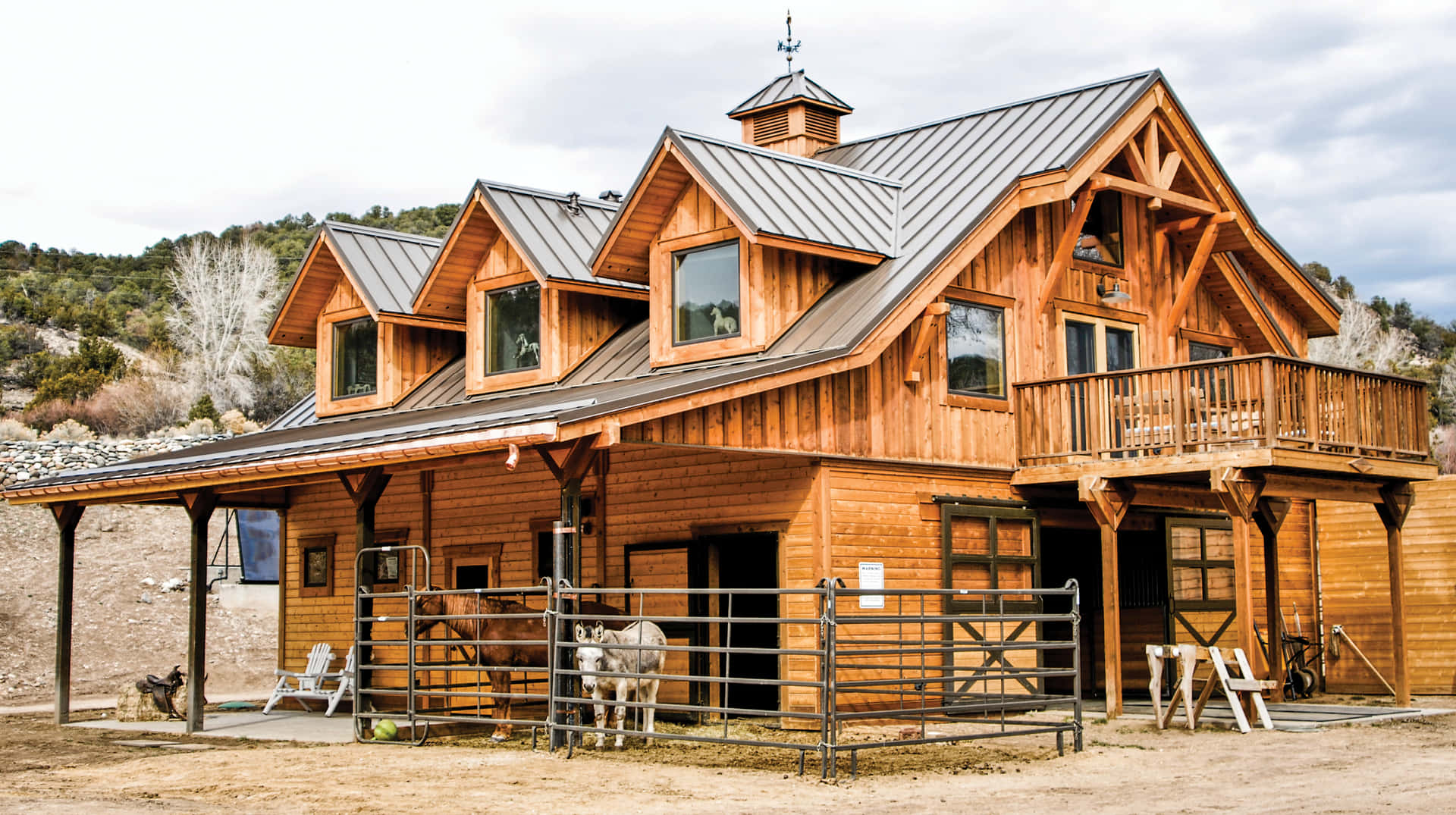 Wood Finished Barndominium With Horse Pictures 2400 x 1344 Picture