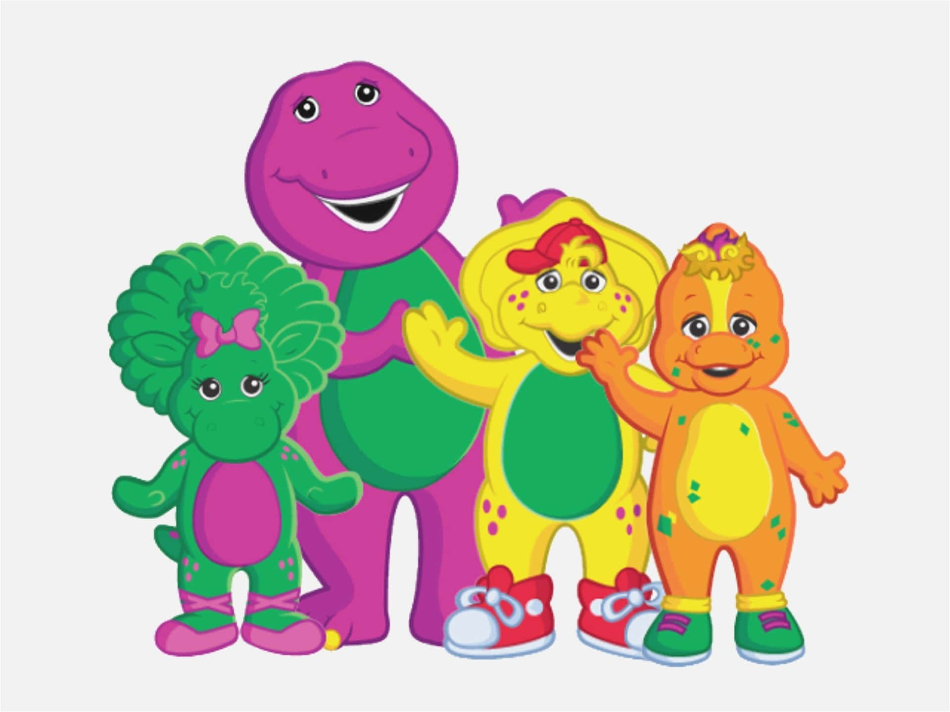 Barney the Purple Dinosaur smiling with friends Wallpaper