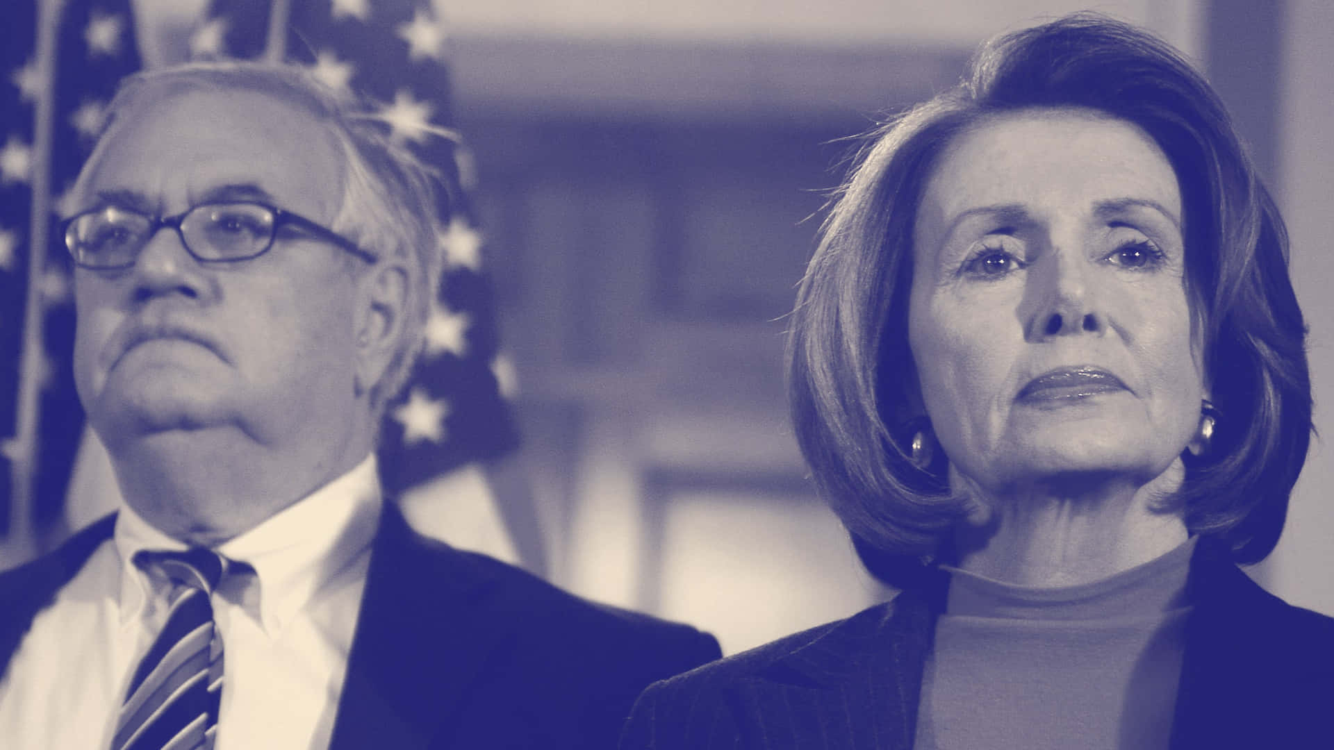 Barney Frank and Nancy Pelosi in Blue Filter Discussion Wallpaper