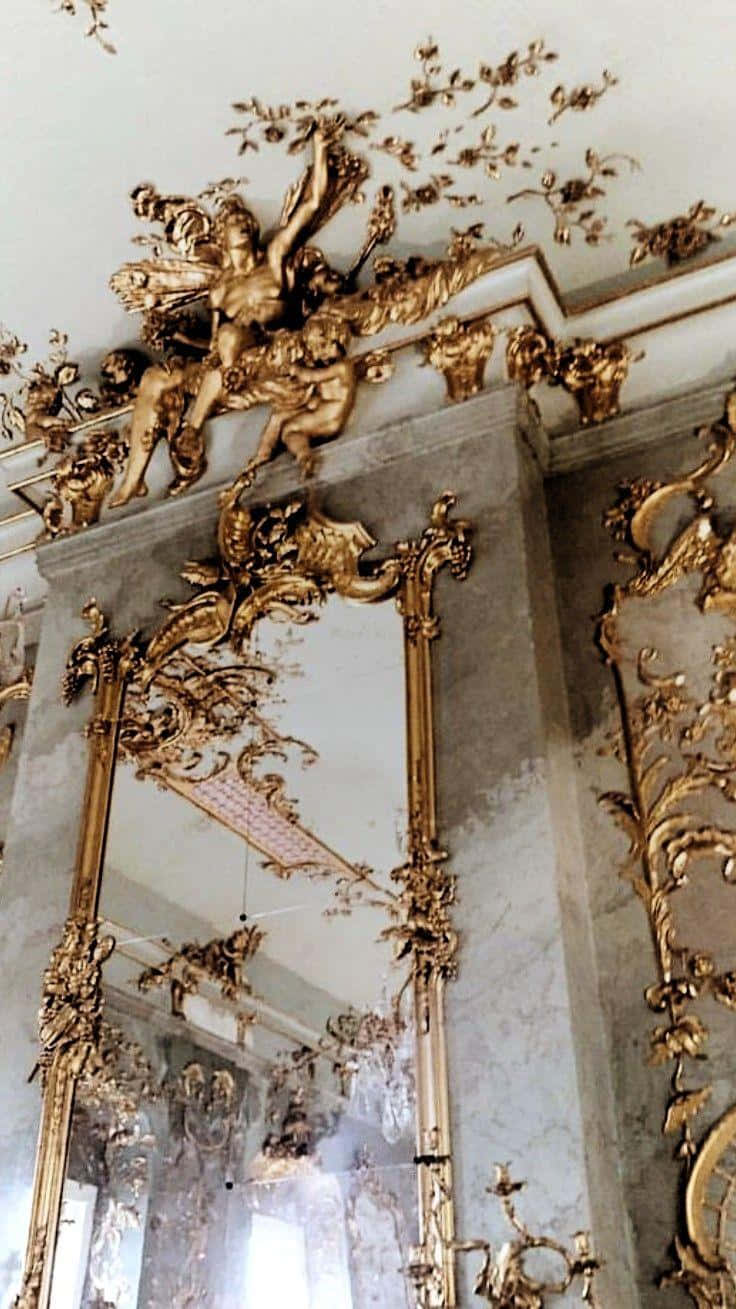 Baroque Gold Ornamentation Mirror Wallpaper
