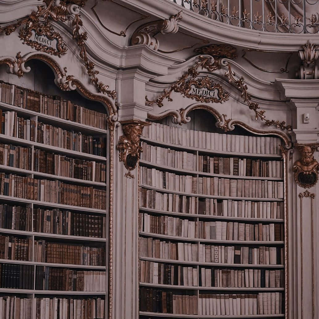 Baroque Library Ornate Shelves Wallpaper