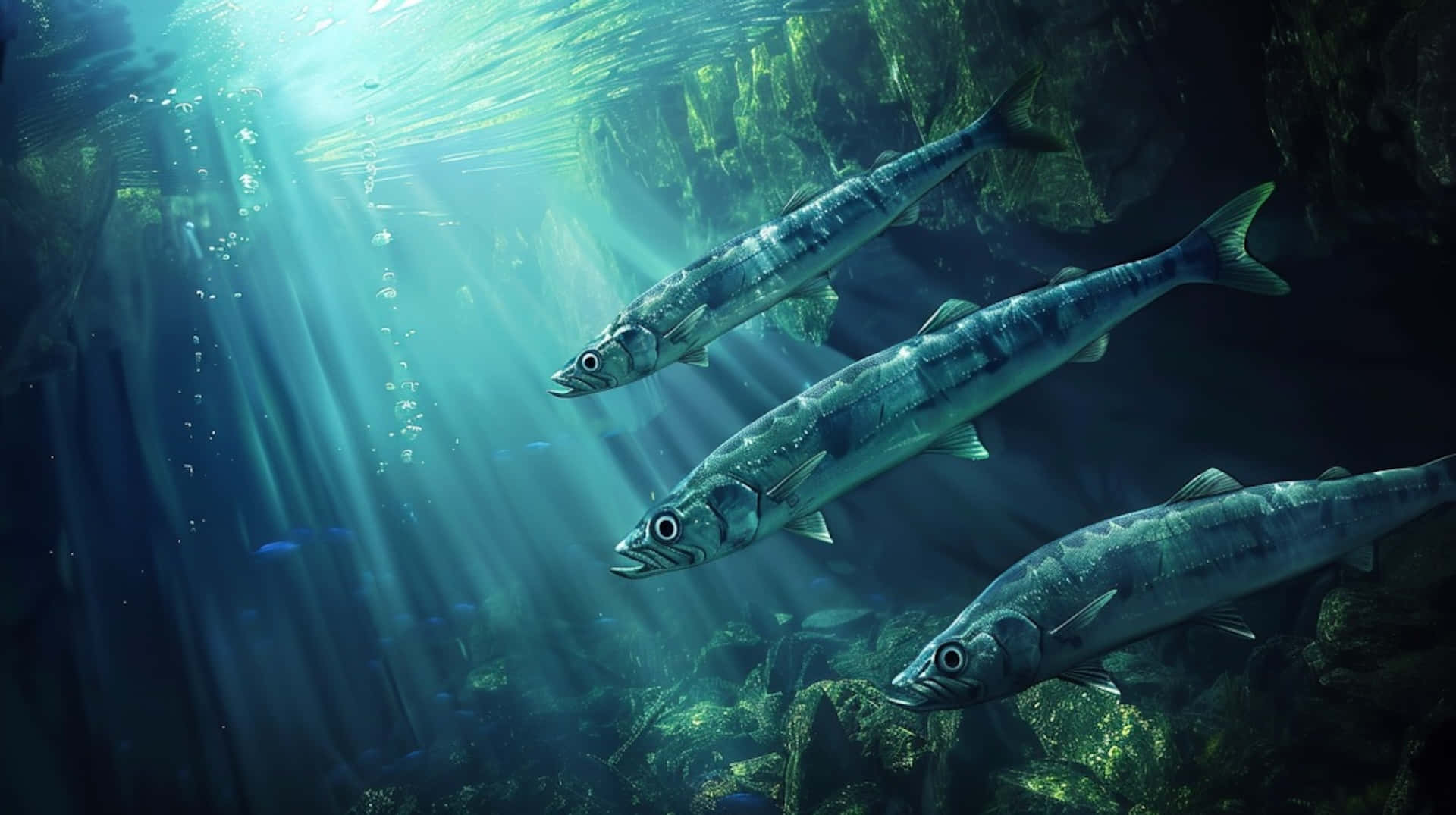 Barracudas Swimming Underwater Wallpaper