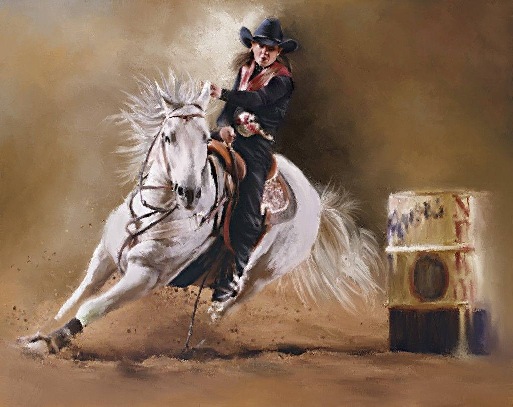 Barrel Racing Cowgirl Canvas Artwork Wallpaper