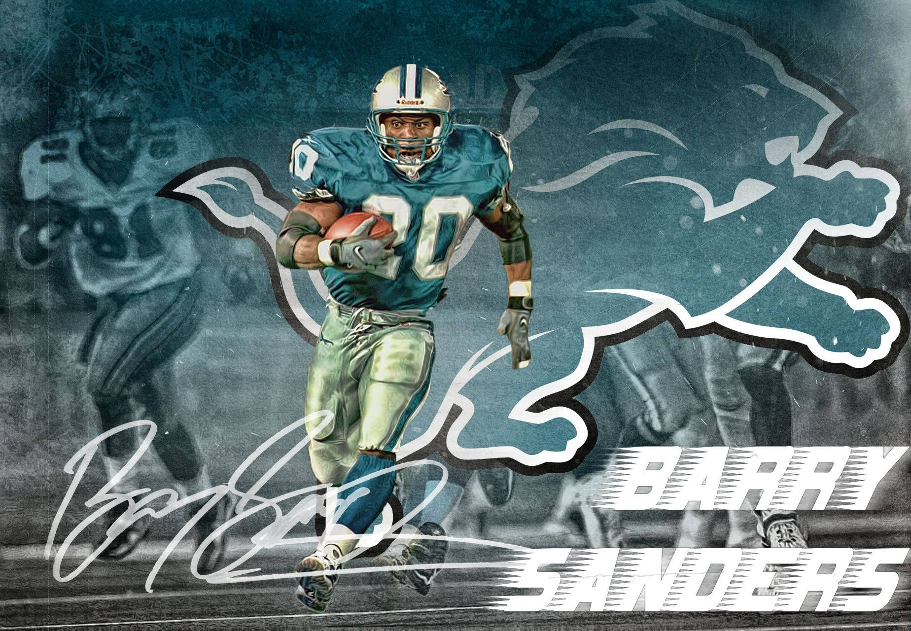 Barry Sanders Darting Through Defenders During A Game Wallpaper