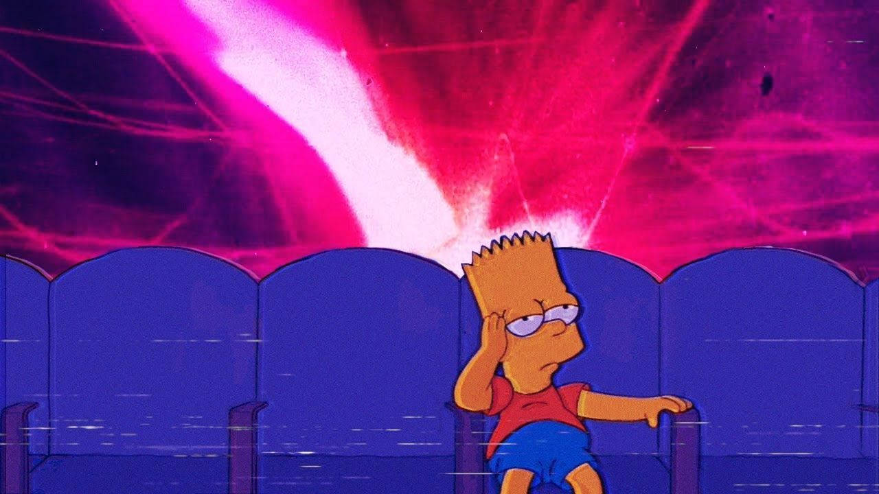 An emotive snapshot of a melancholy Bart Simpson in a theatre setting. Wallpaper