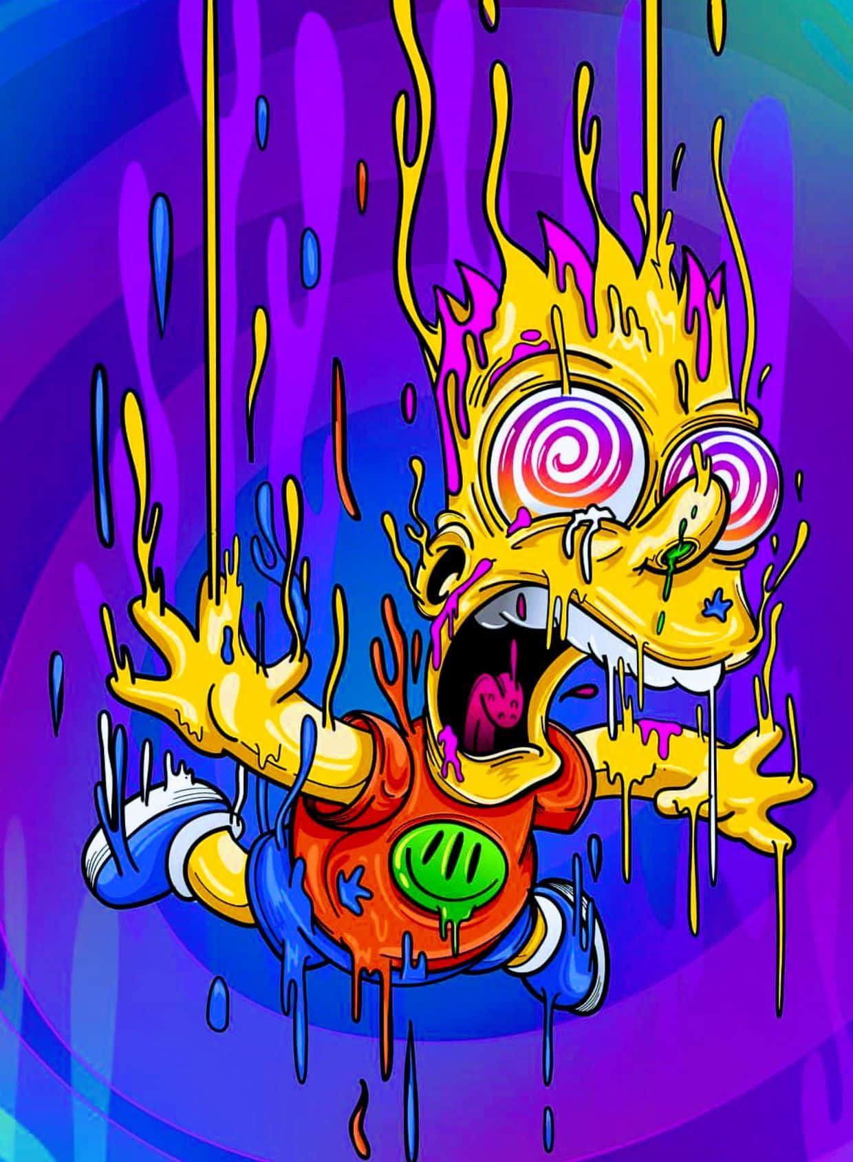 Bart Simpson Falder Trippy Paint Drip Wallpaper