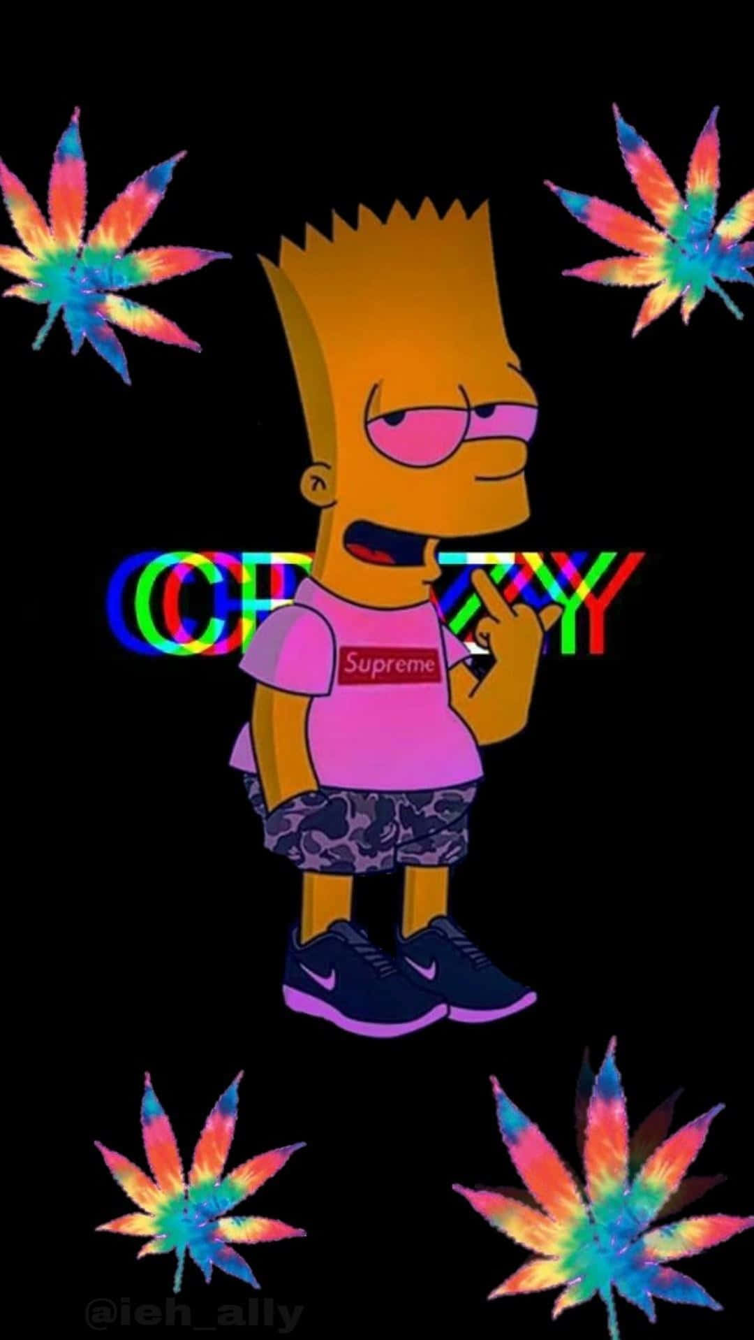 Bart Simpson Trippy Weed Blade Mønster Wallpaper