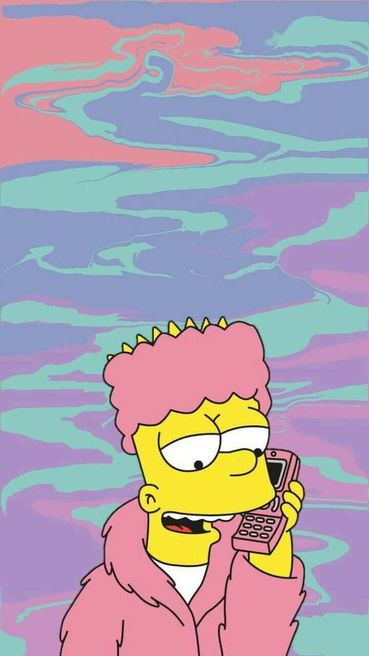 Bart Simpson i en lyserød kåbe Trippy med regnbue Wallpaper