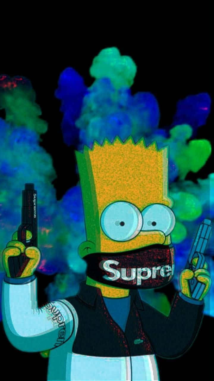 Bart Simpson Med et Gun Trippy Wallpaper Wallpaper