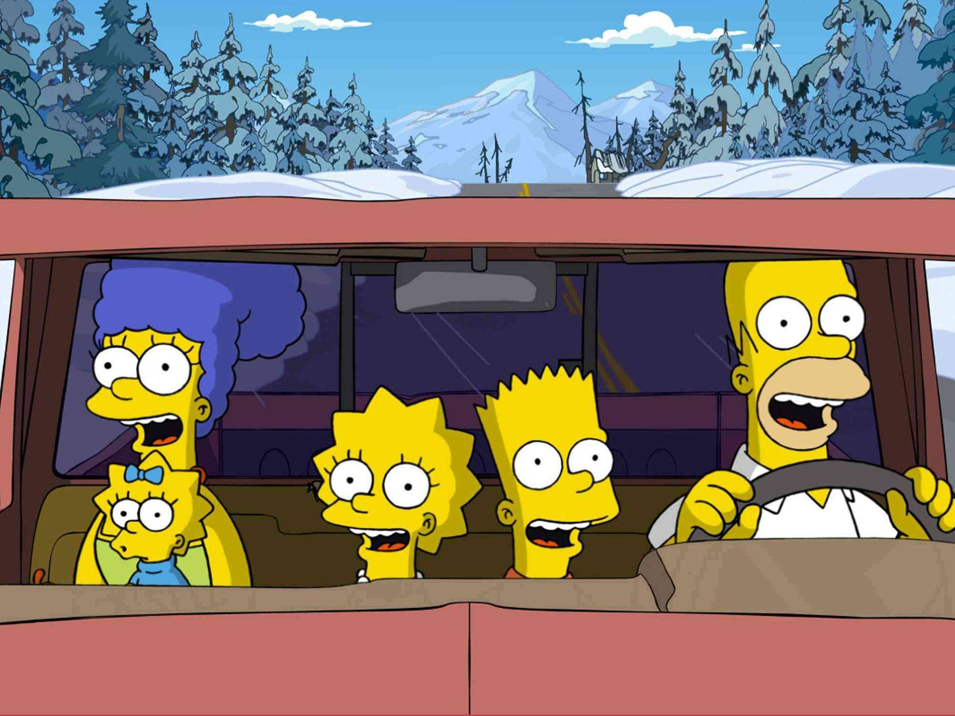 Bart Simpson Med Familie I Bil Wallpaper
