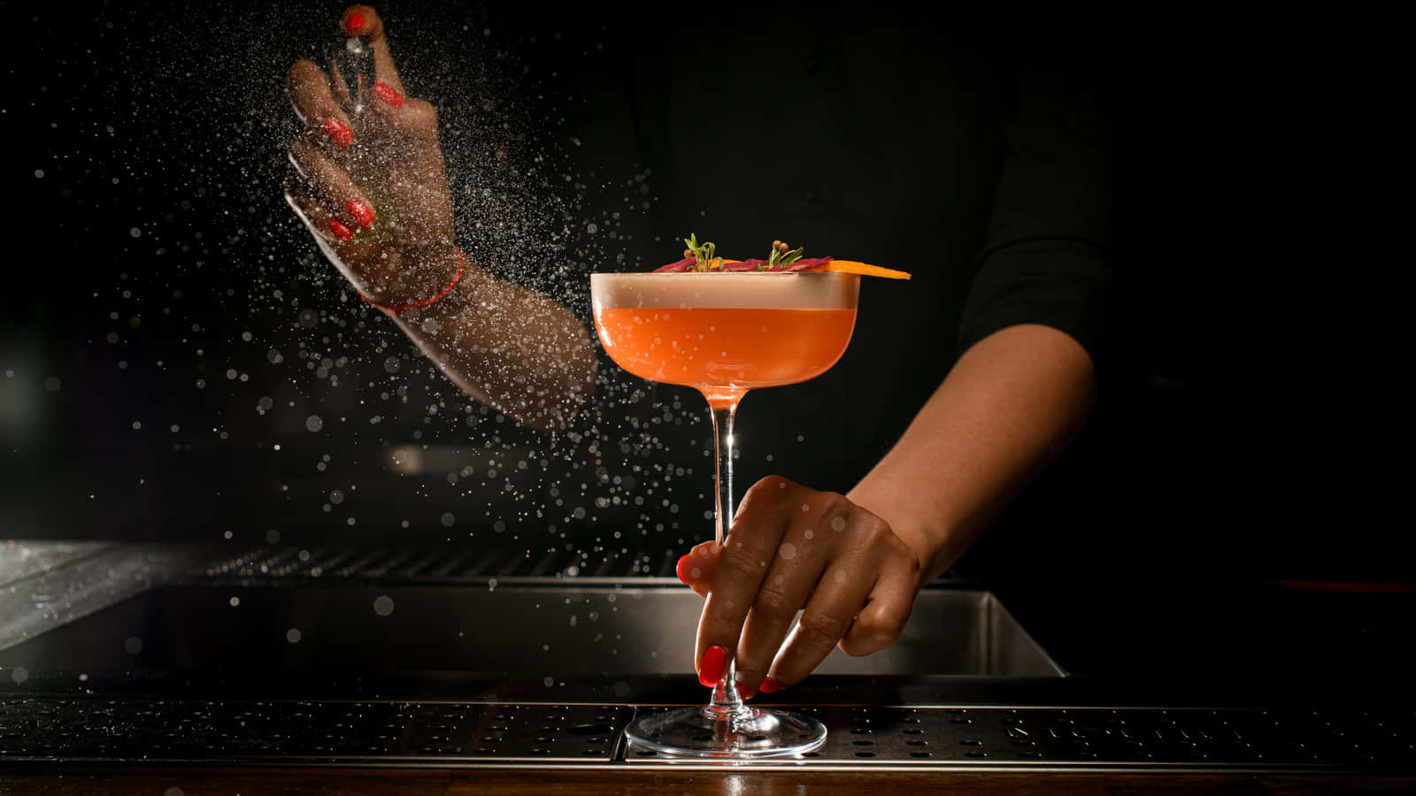 Bartender Sprinkling Garnishon Cocktail.jpg Wallpaper