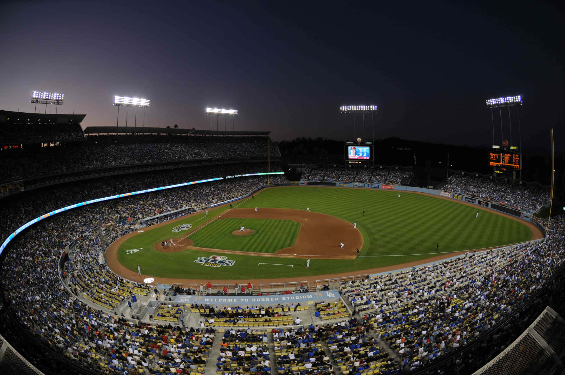 Landschafthintergrundbild Des Baseballfeldes Im Dodger Stadium In Panorama-auflösung.
