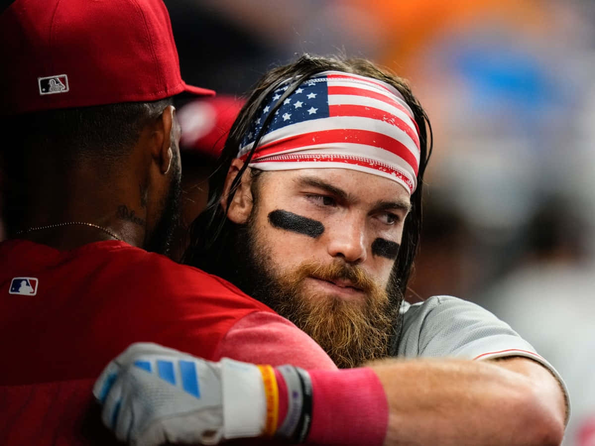Baseball Player American Flag Headband Hug Wallpaper