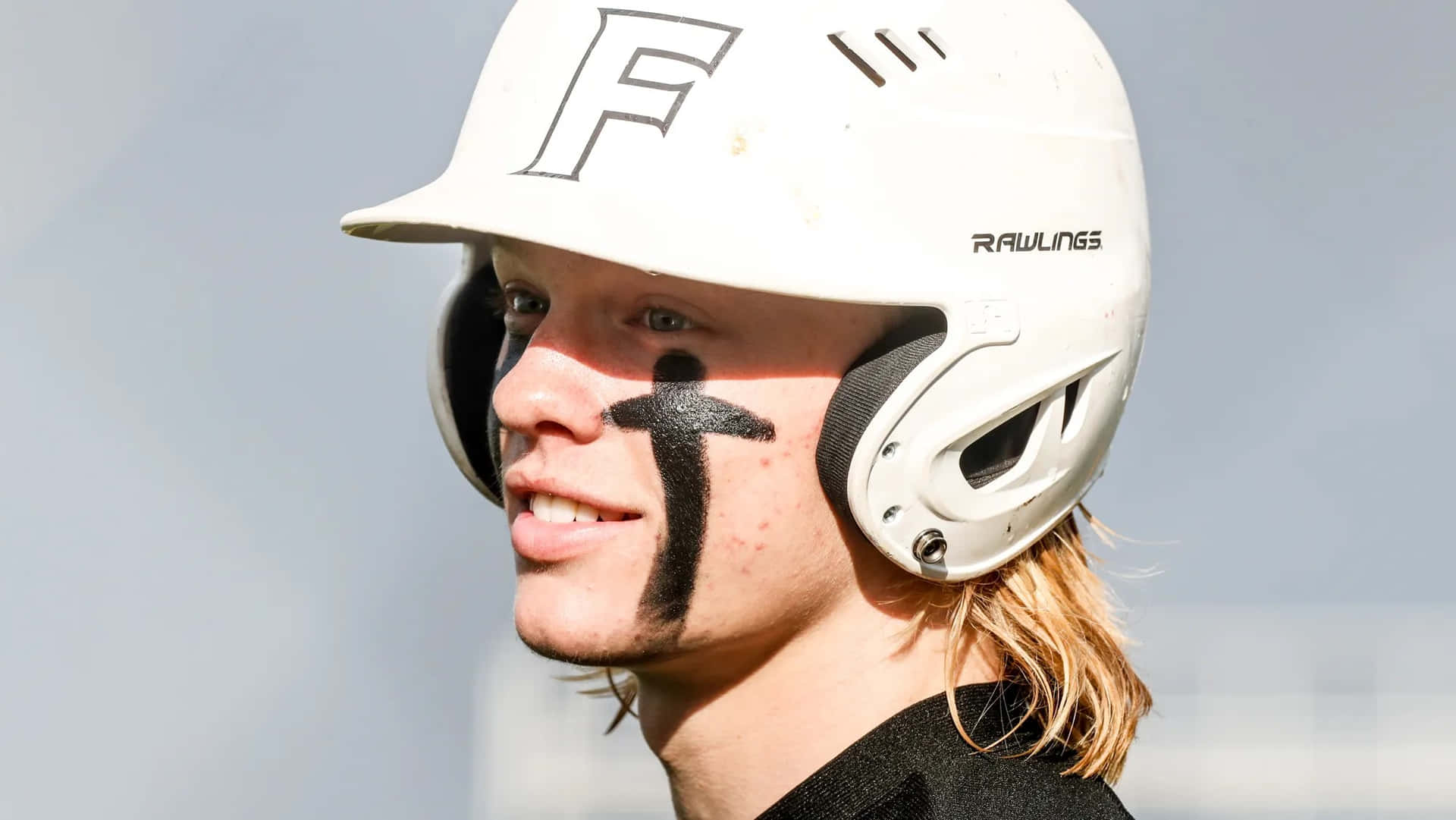 Baseball Player With Helmetand Eye Black Wallpaper