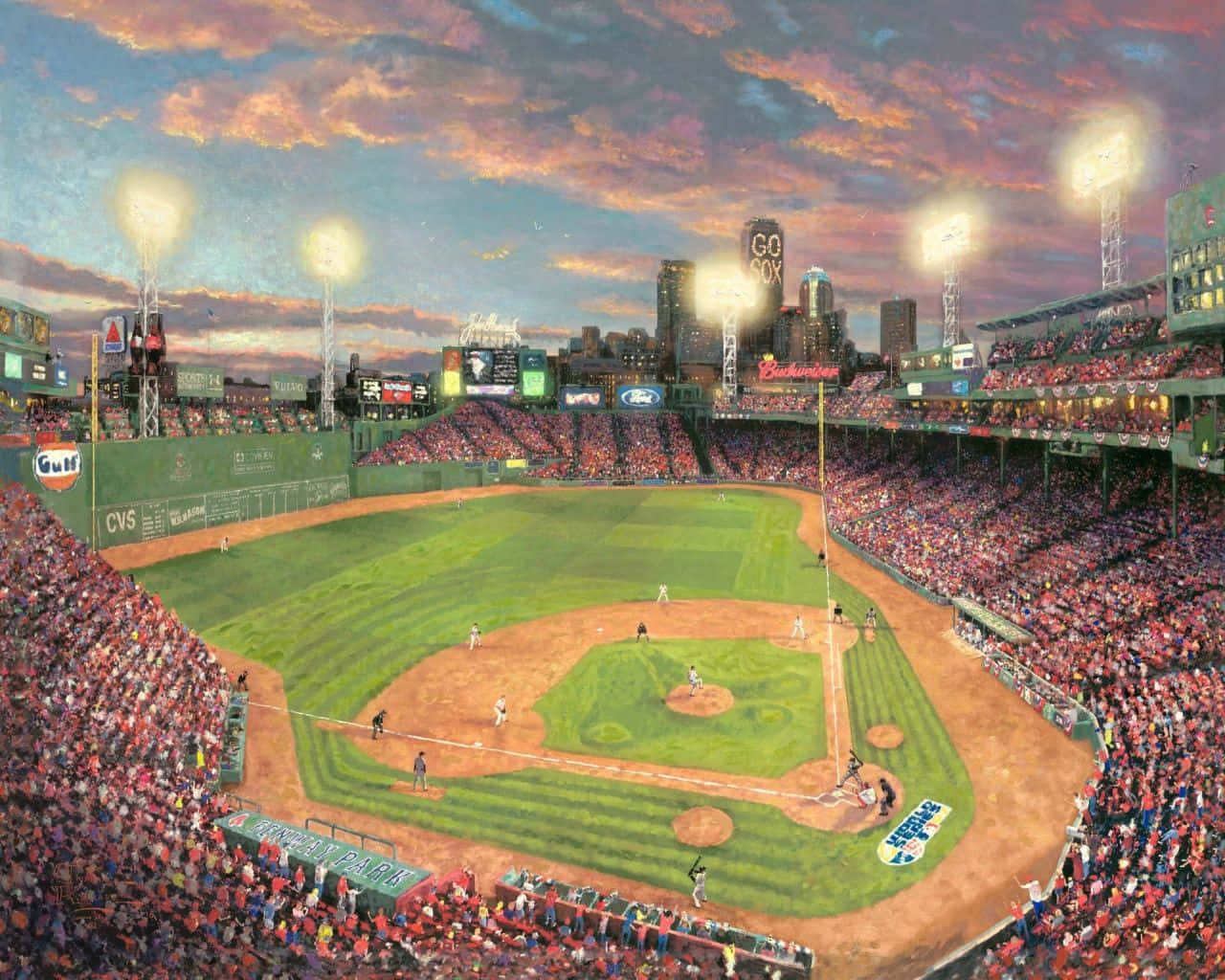 Exciting Night Game at a Packed Baseball Stadium Wallpaper
