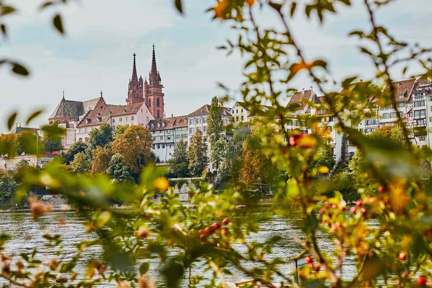 Basel Herfst Rivier Uitzicht Achtergrond