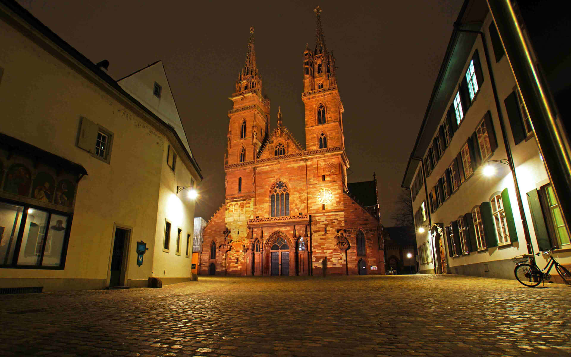 Basel Kathedraal Nachtzicht Achtergrond