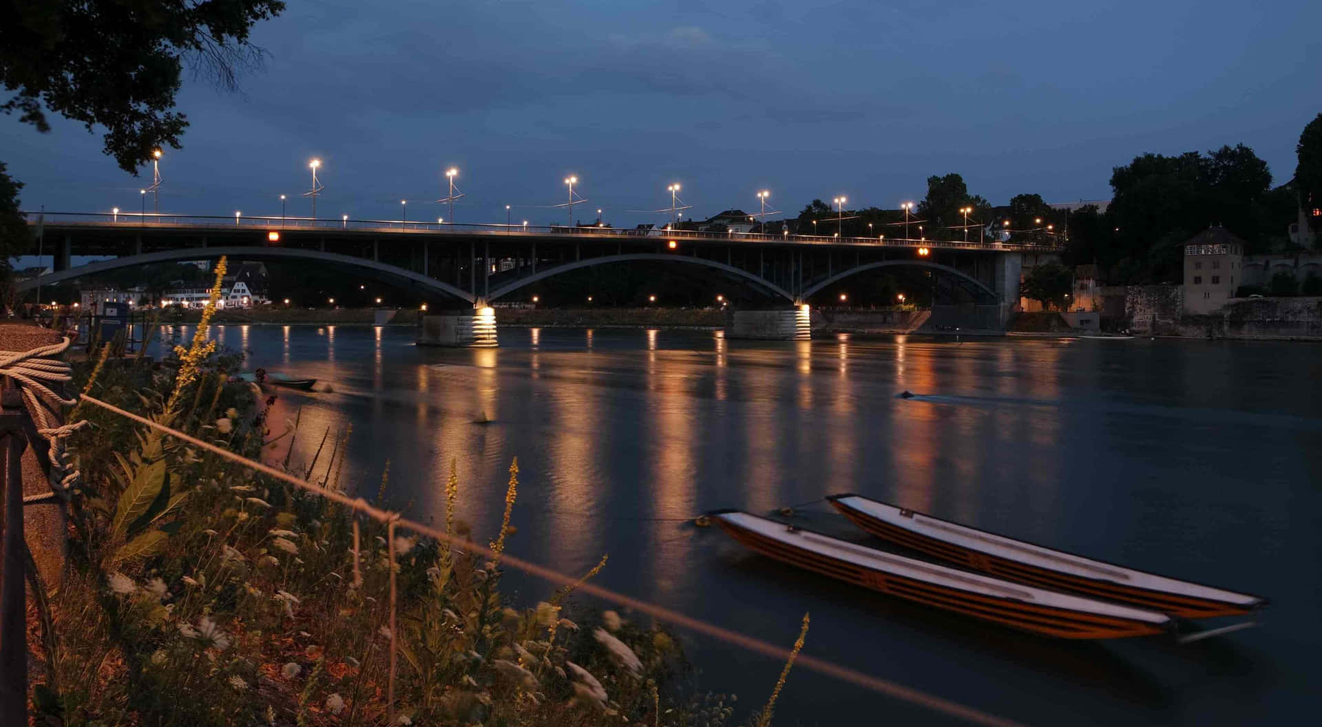 Basel River Night View Wallpaper