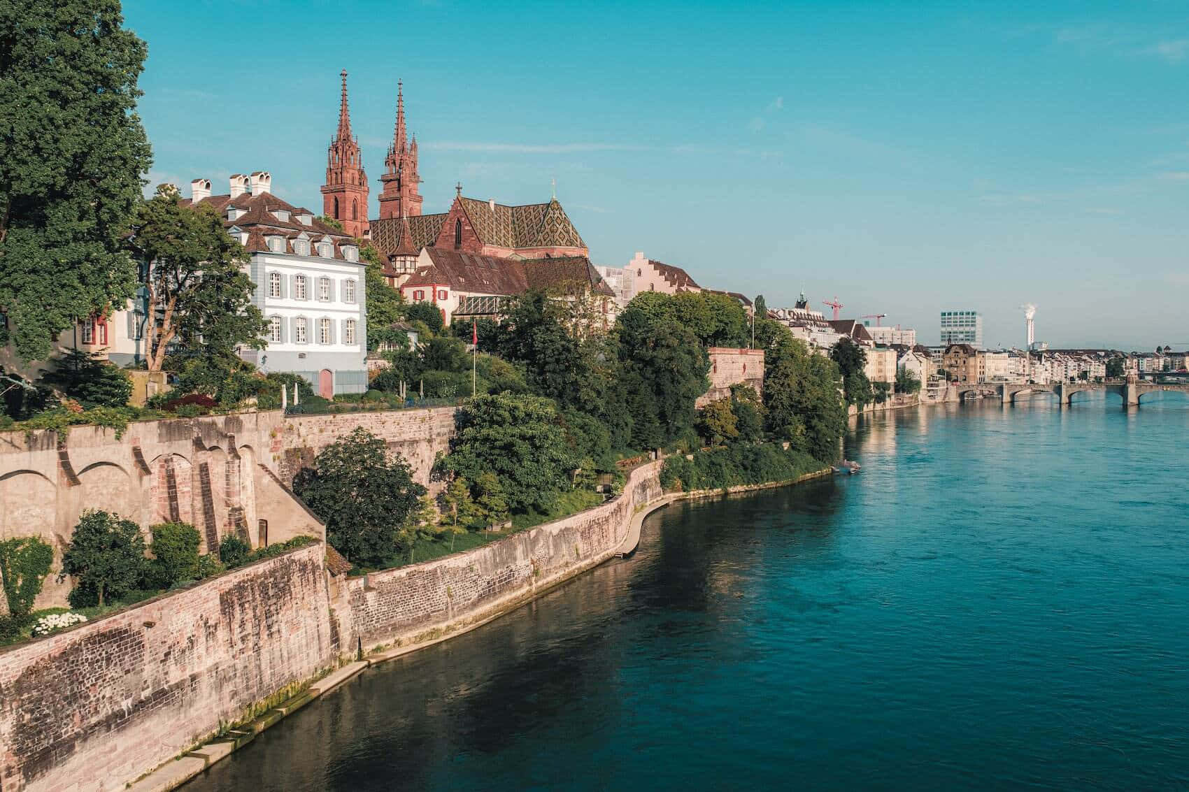 Basel Riverfront Architecture Switzerland Wallpaper