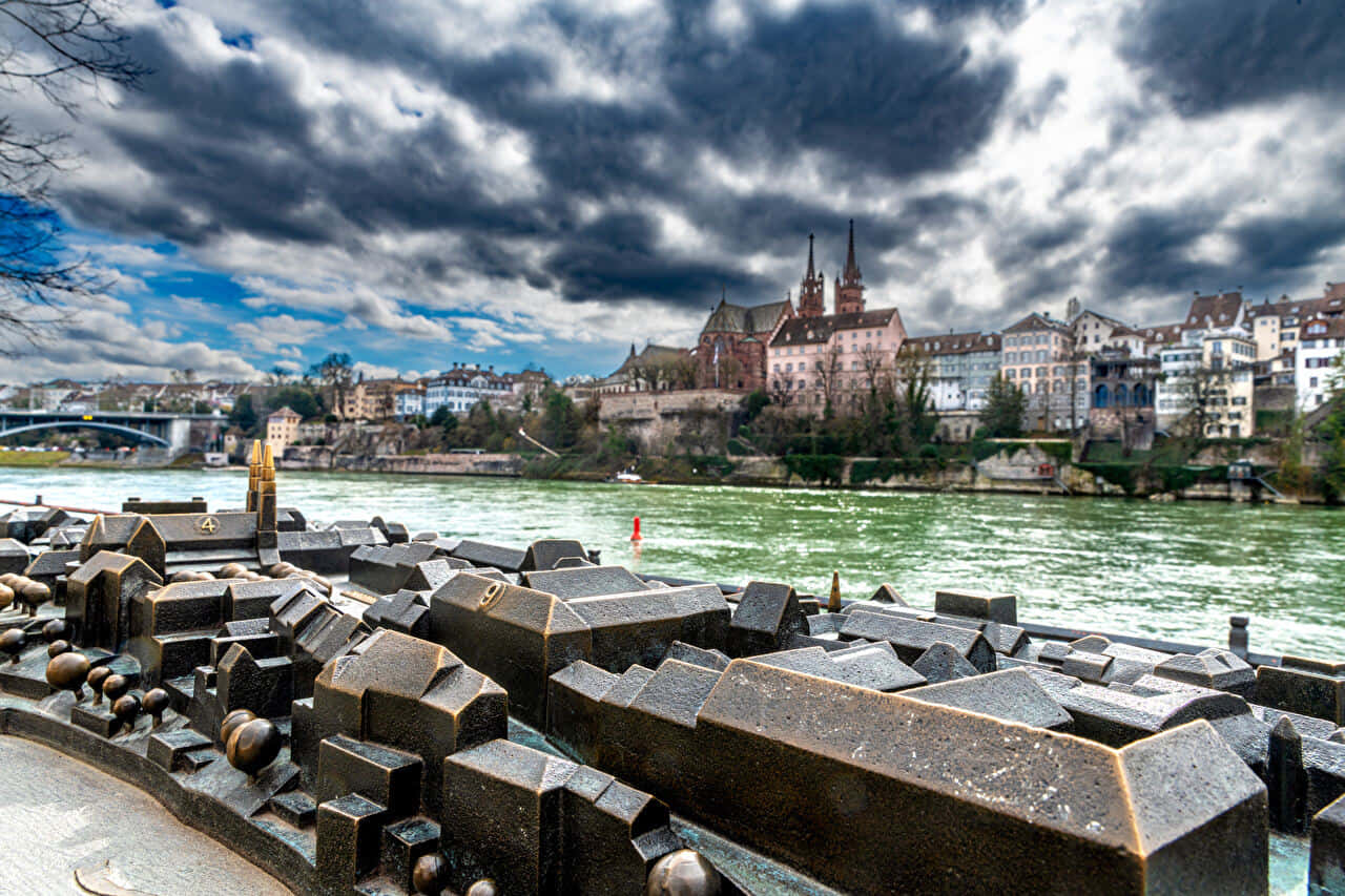 Basel Riverfront Cloudy Sky Wallpaper