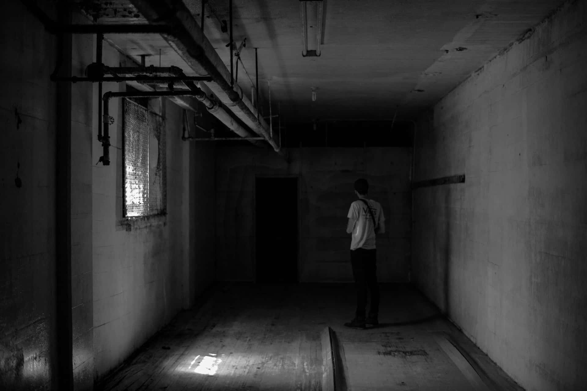 A Standing Man In Basement Background