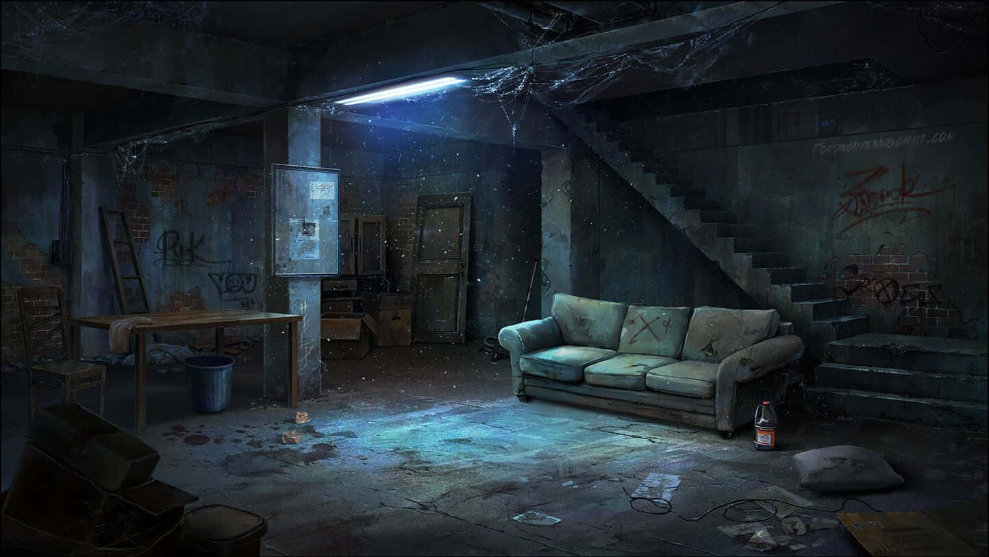 Download A Couch In Basement Background | Wallpapers.com