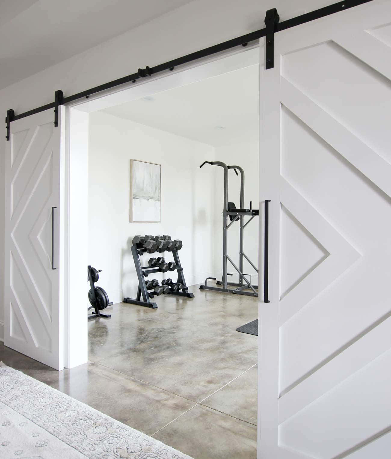 A White Barn Door In A Gym Room