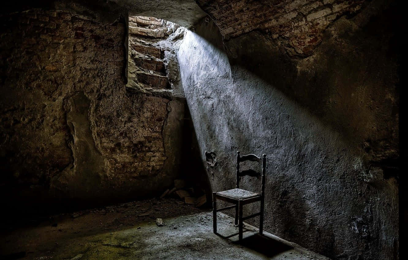 A Chair In An Abandoned Room With A Light Shining Through