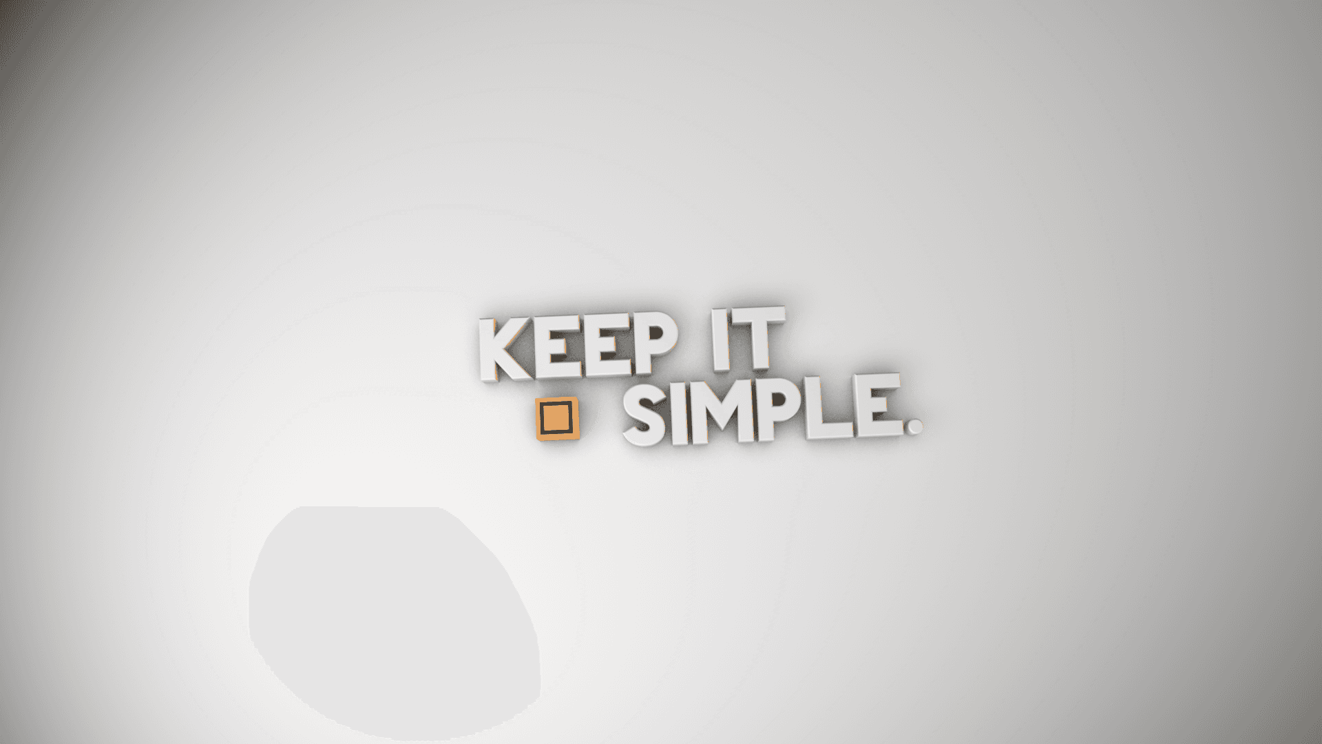 Have Them at Basic Background — Minimalist 3d rendered text reads keep it simple with a small orange square replacing the letter o on a soft gray gradient background.