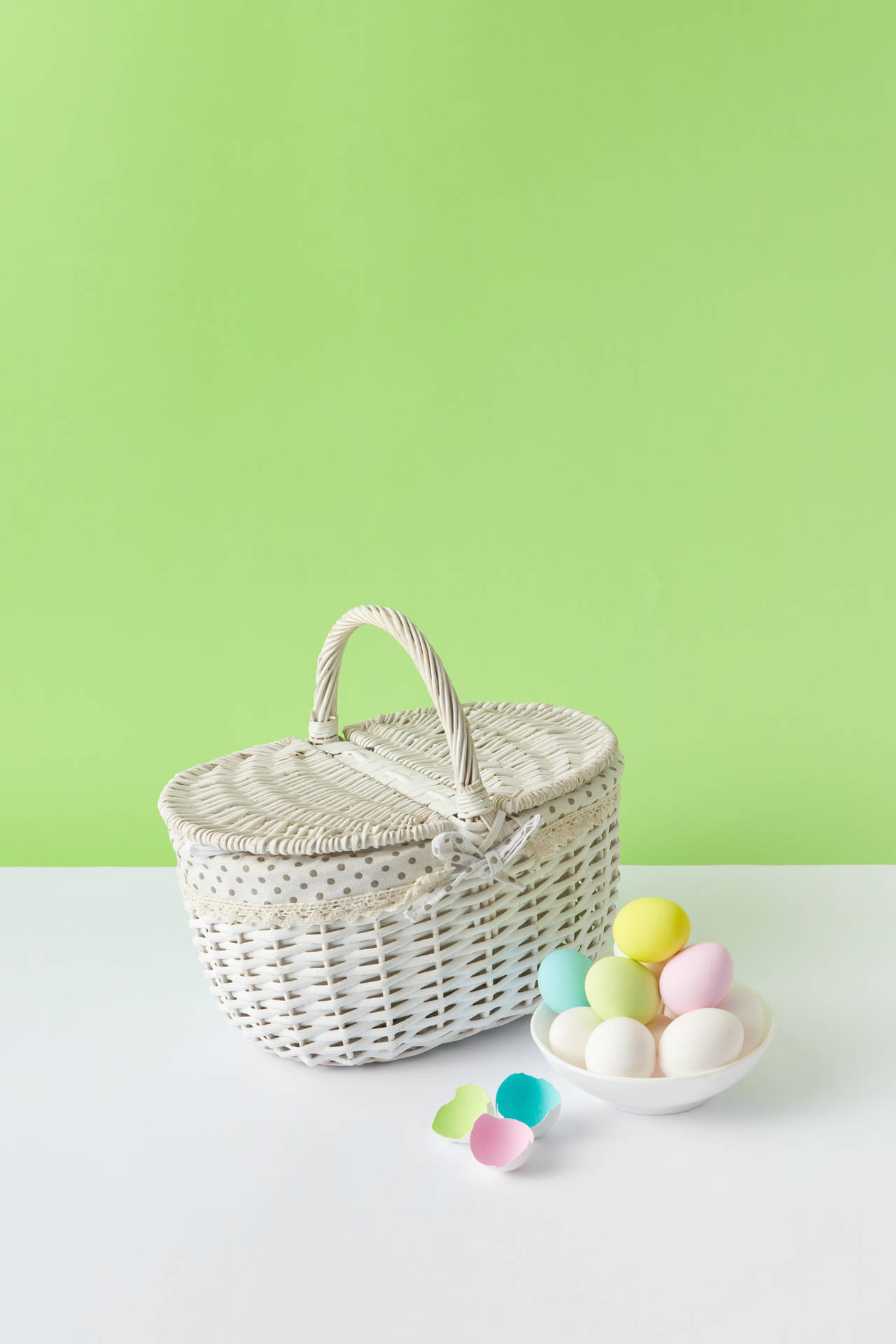Basket And Eggs In Cute Pastel Aesthetic