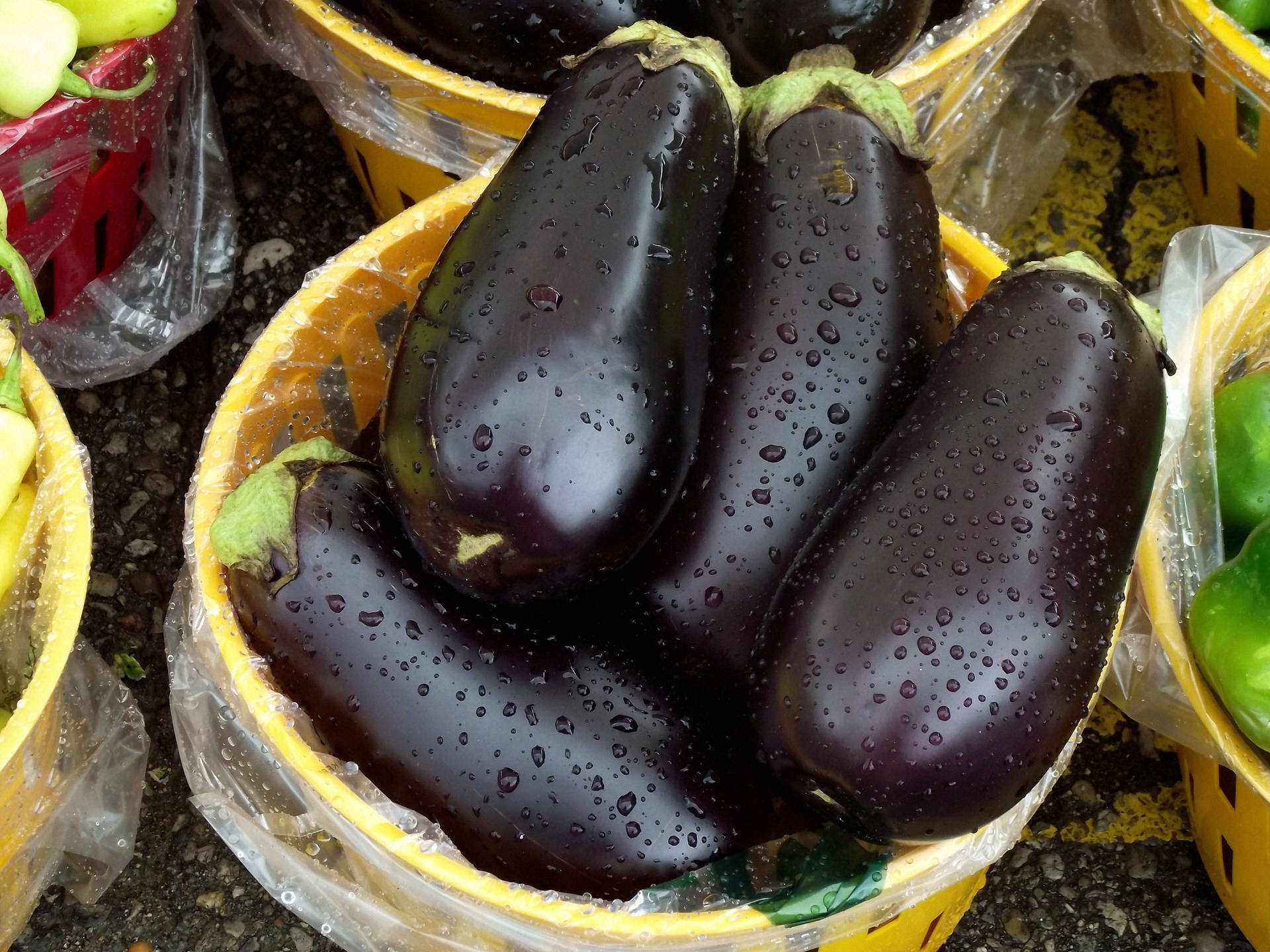 Basket Of Black Nadia Eggplants Wallpaper
