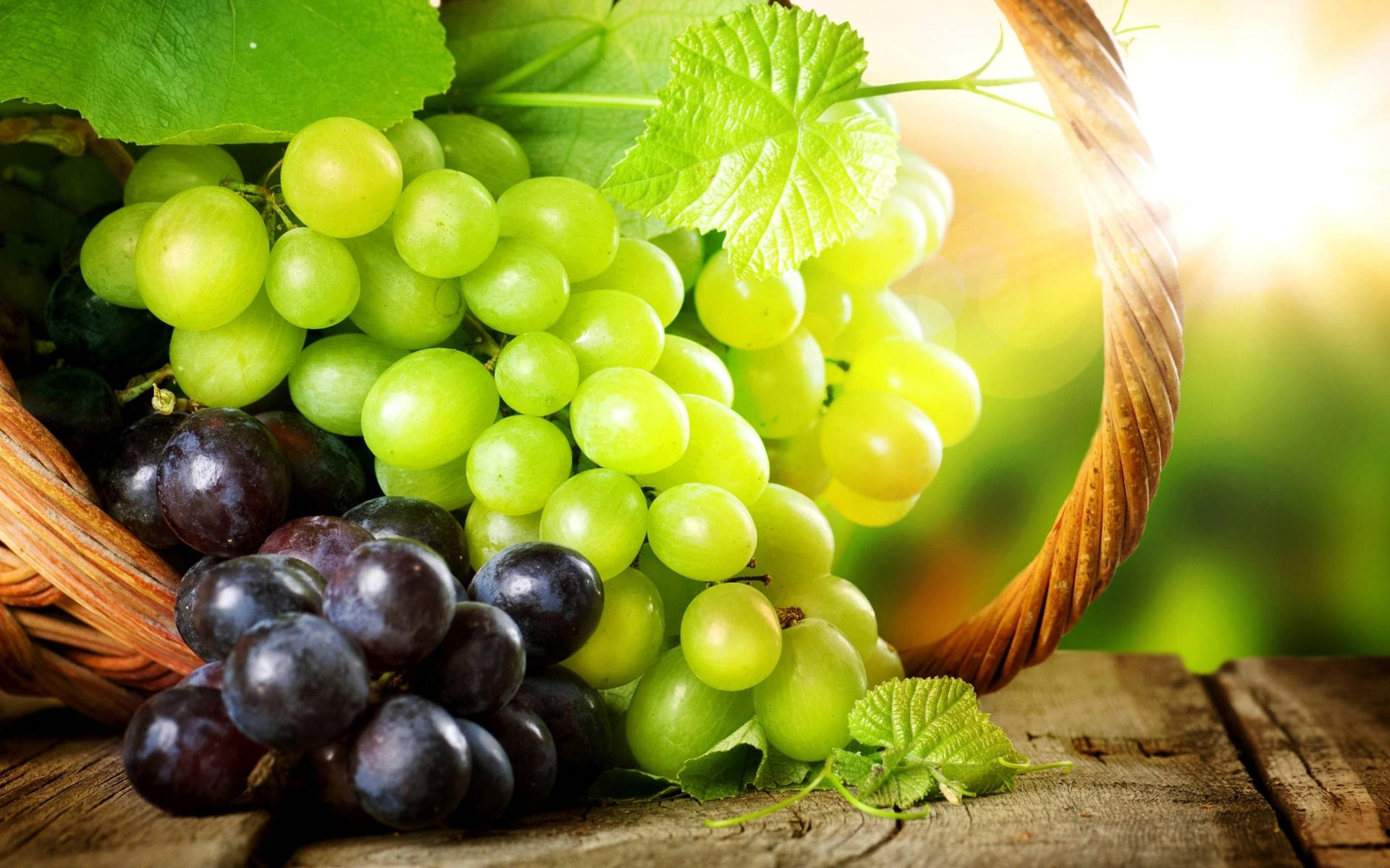 Basket Of Green And Purple Grapes Background