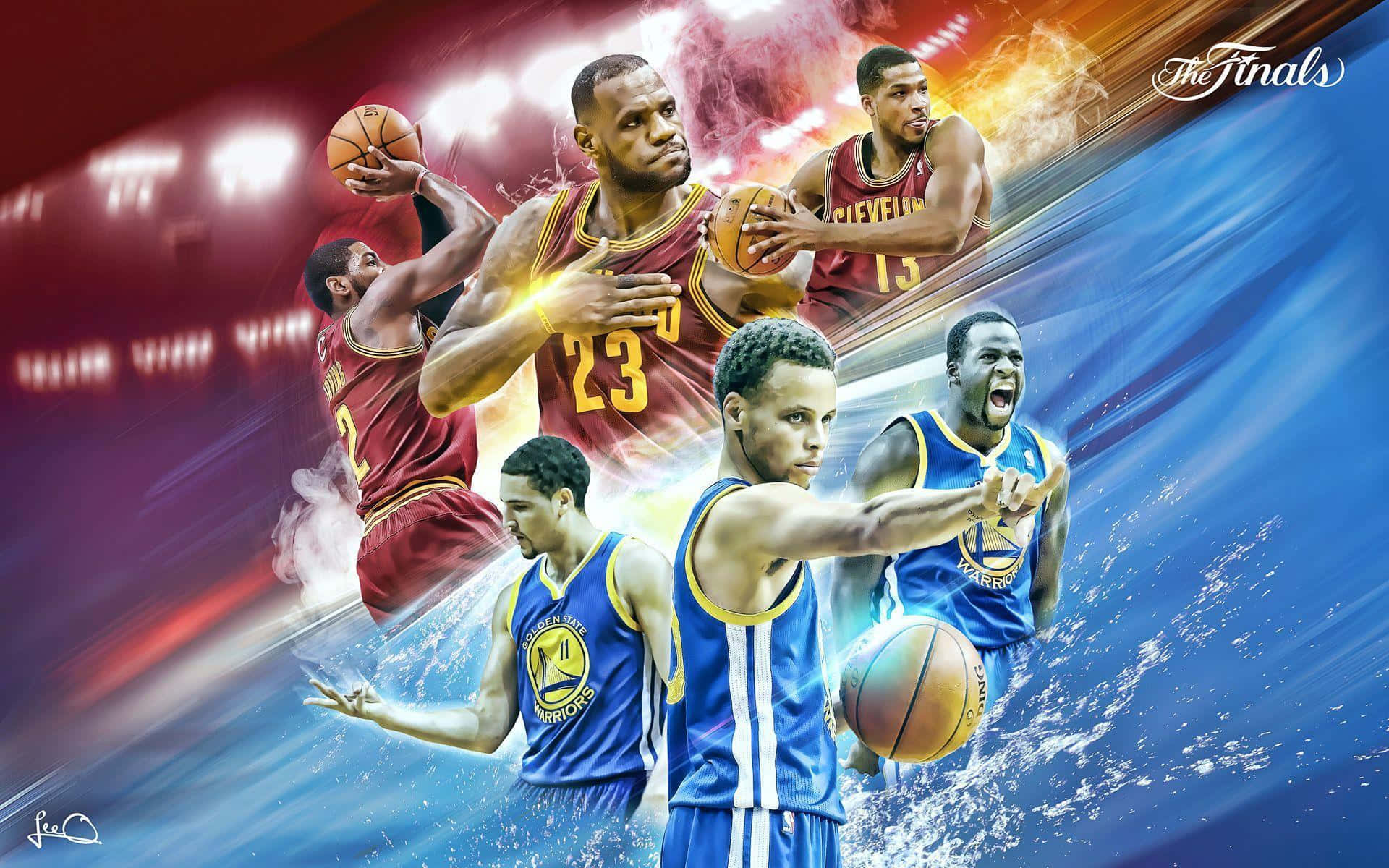Clevelandcavaliers Og Golden State Warriors Basketball Plakat Baggrund.