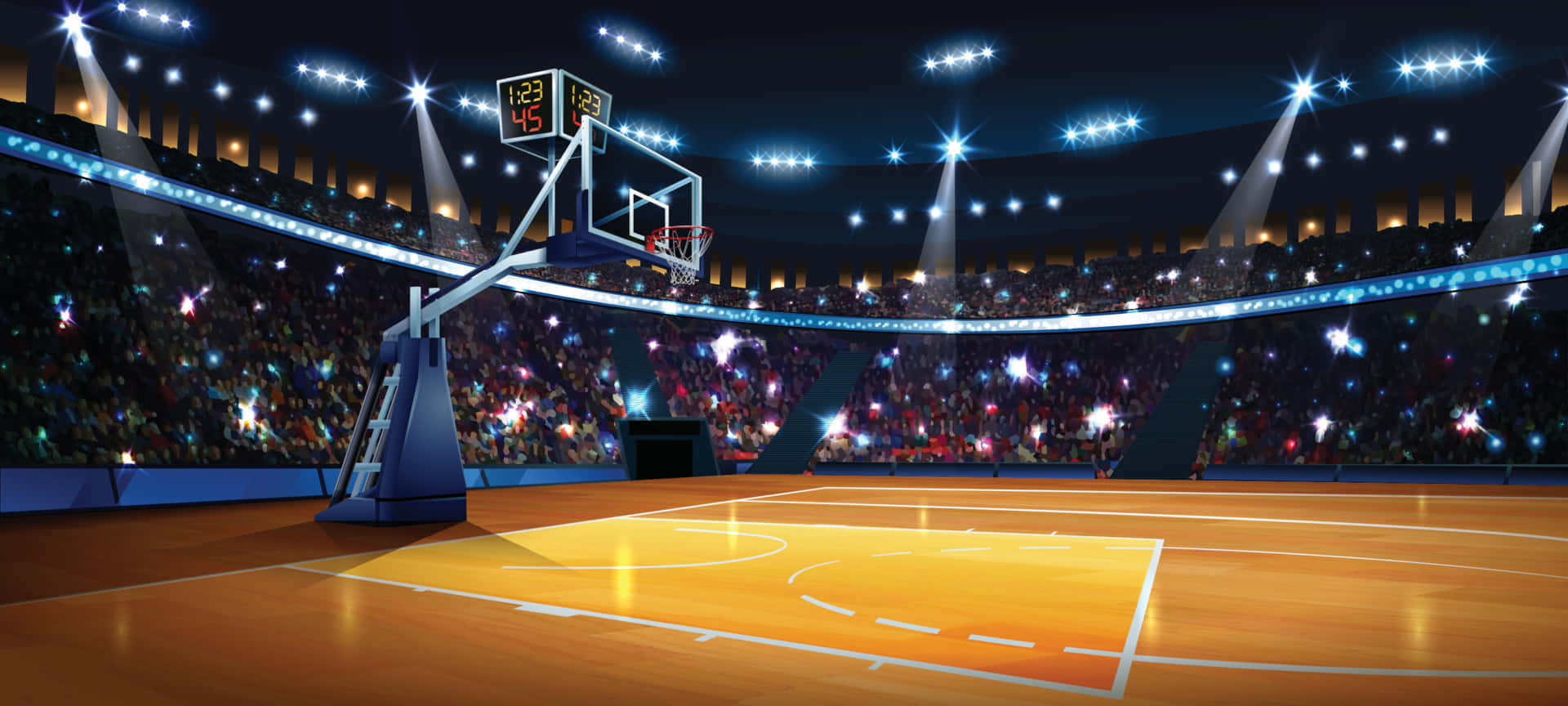 A Basketball Court With Lights