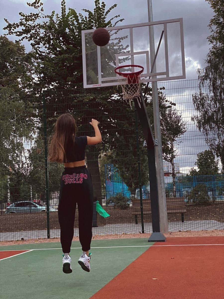 Basketball Court Girl Shooting Hoop.jpg Wallpaper