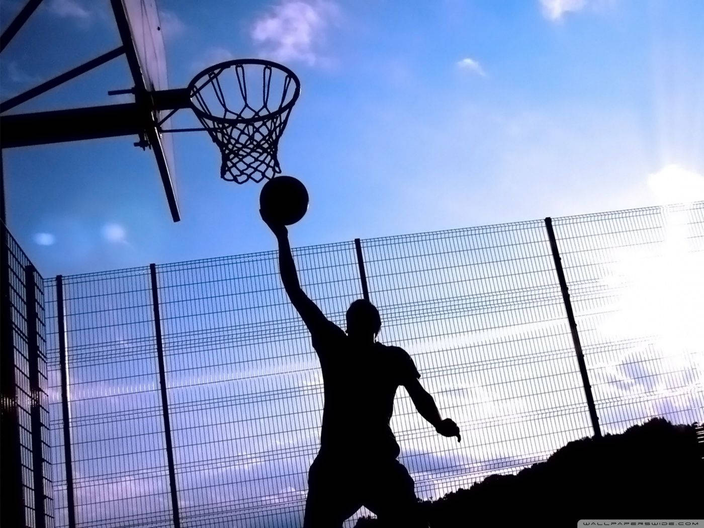 Basketball Dunk Silhouette Blue Sky Wallpaper