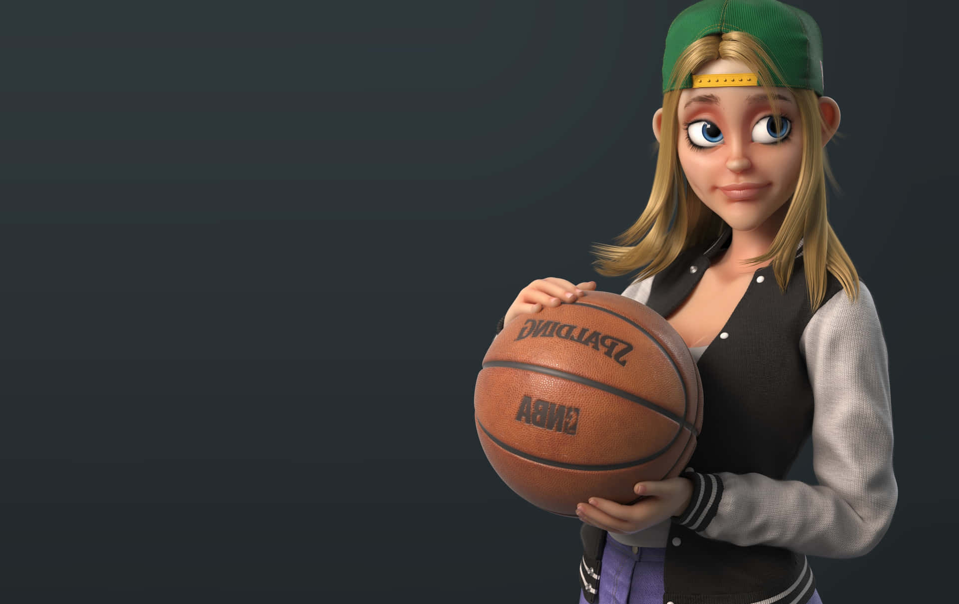 Basketball Girl_ Cartoon Character With Ball Wallpaper