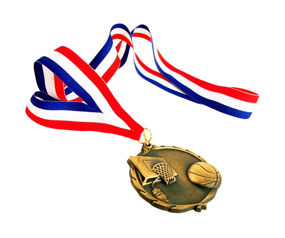 Basketball Medalwith Tri Color Ribbon PNG