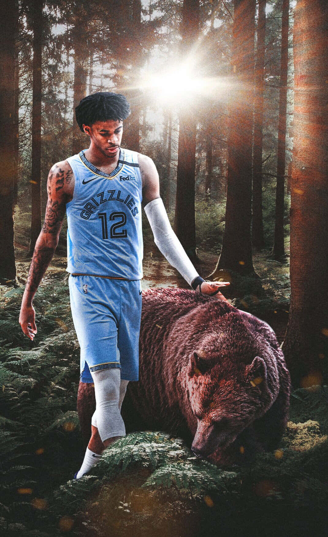 Basketball_ Player_and_ Bear_in_ Forest Wallpaper