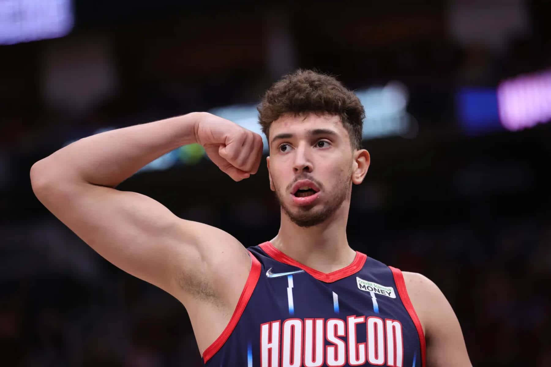 Basketball Player Flexing Muscle Houston Jersey Wallpaper