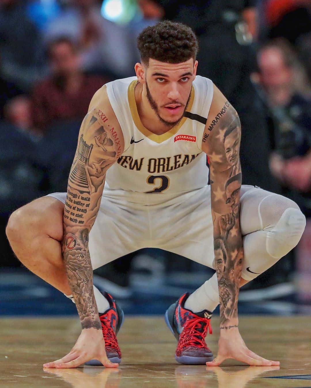 Basketball Player Tattoos Crouching Pose Wallpaper