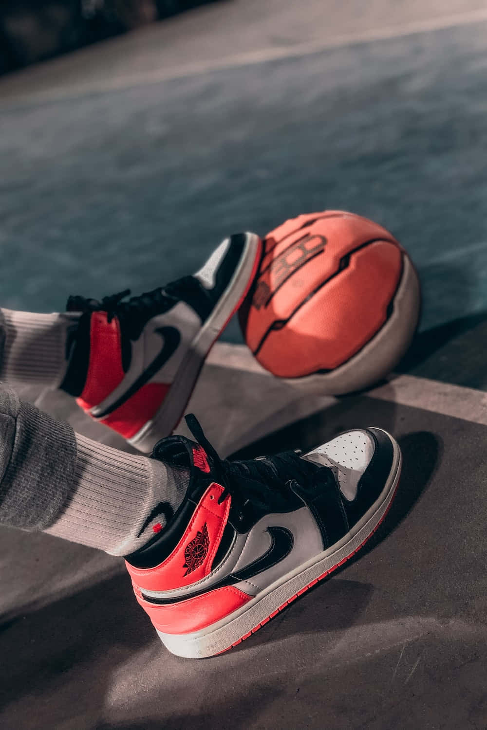 Basketball Shoesand Ballon Court Wallpaper