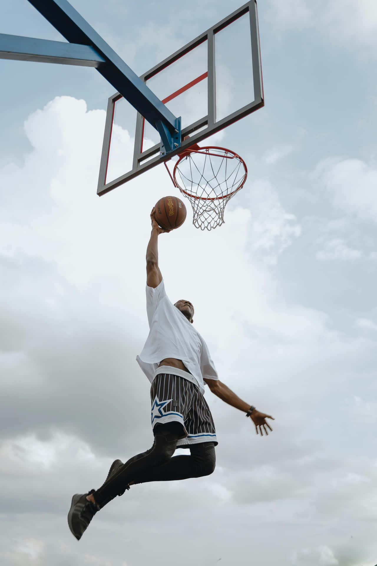 Basketball Slam Dunk Sky Background Wallpaper