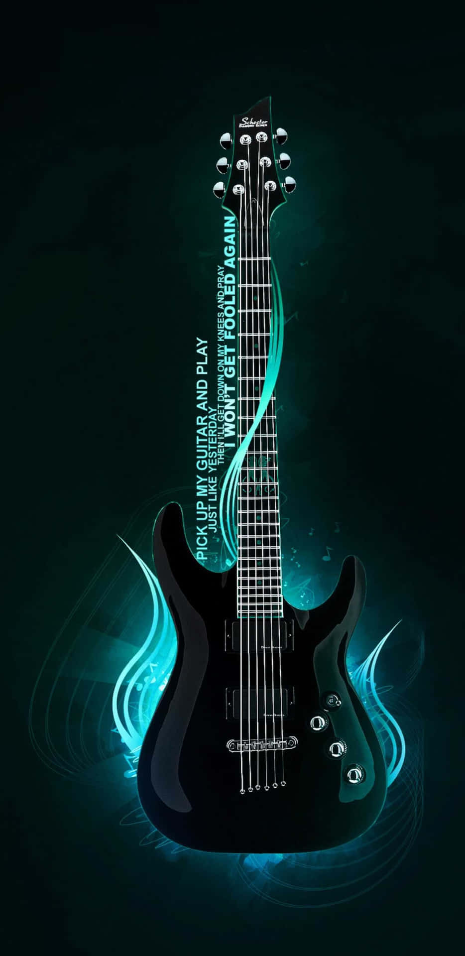 En sort elektrisk guitar med blå flammer Wallpaper