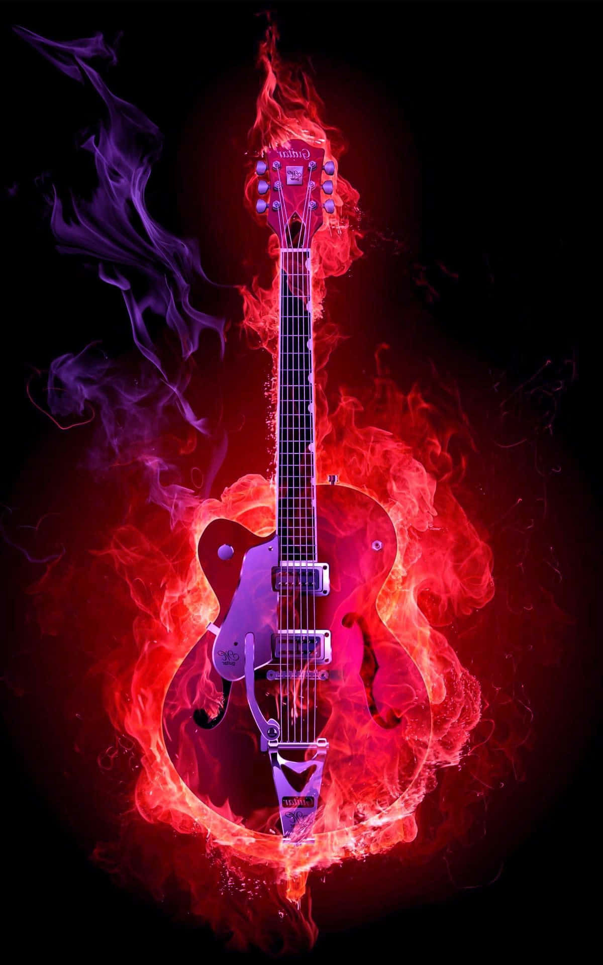 En guitar med flammer på den. Wallpaper