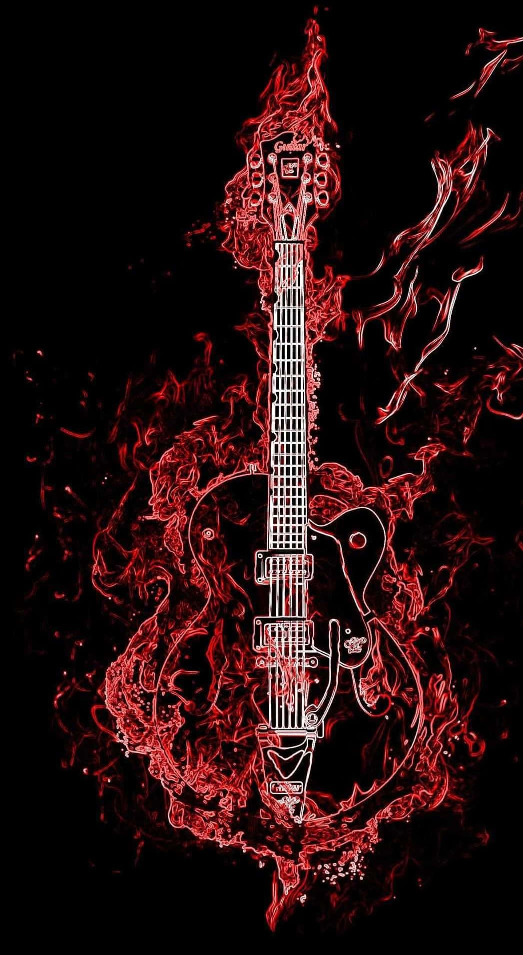 Bajode Guitarra Bosquejo Llamas Negro Para Móvil Fondo de pantalla